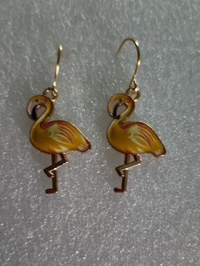 Hand Crafted Yellow Flamingo Enamel Dangle Earrings